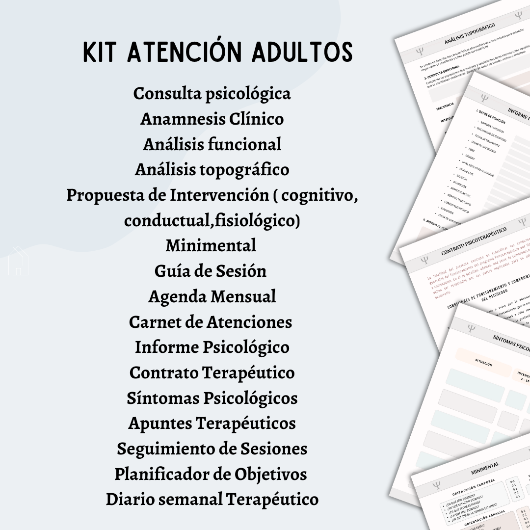 Combo de 5 kits Atención :  Adultos y Niños - Adolescentes / Terapia:  Ansiedad, Depresión y Pareja