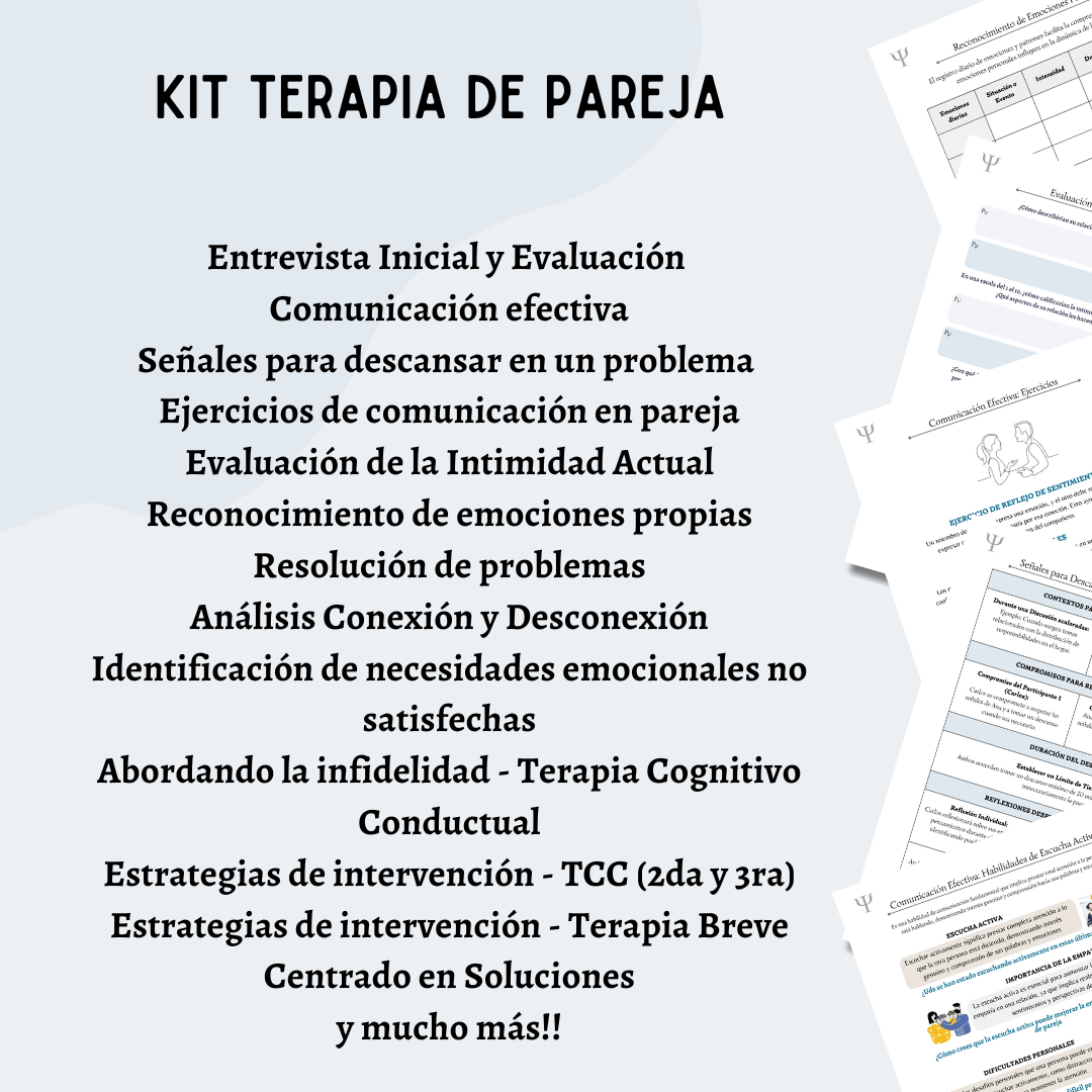 Combo de 5 kits Atención :  Adultos y Niños - Adolescentes / Terapia:  Ansiedad, Depresión y Pareja