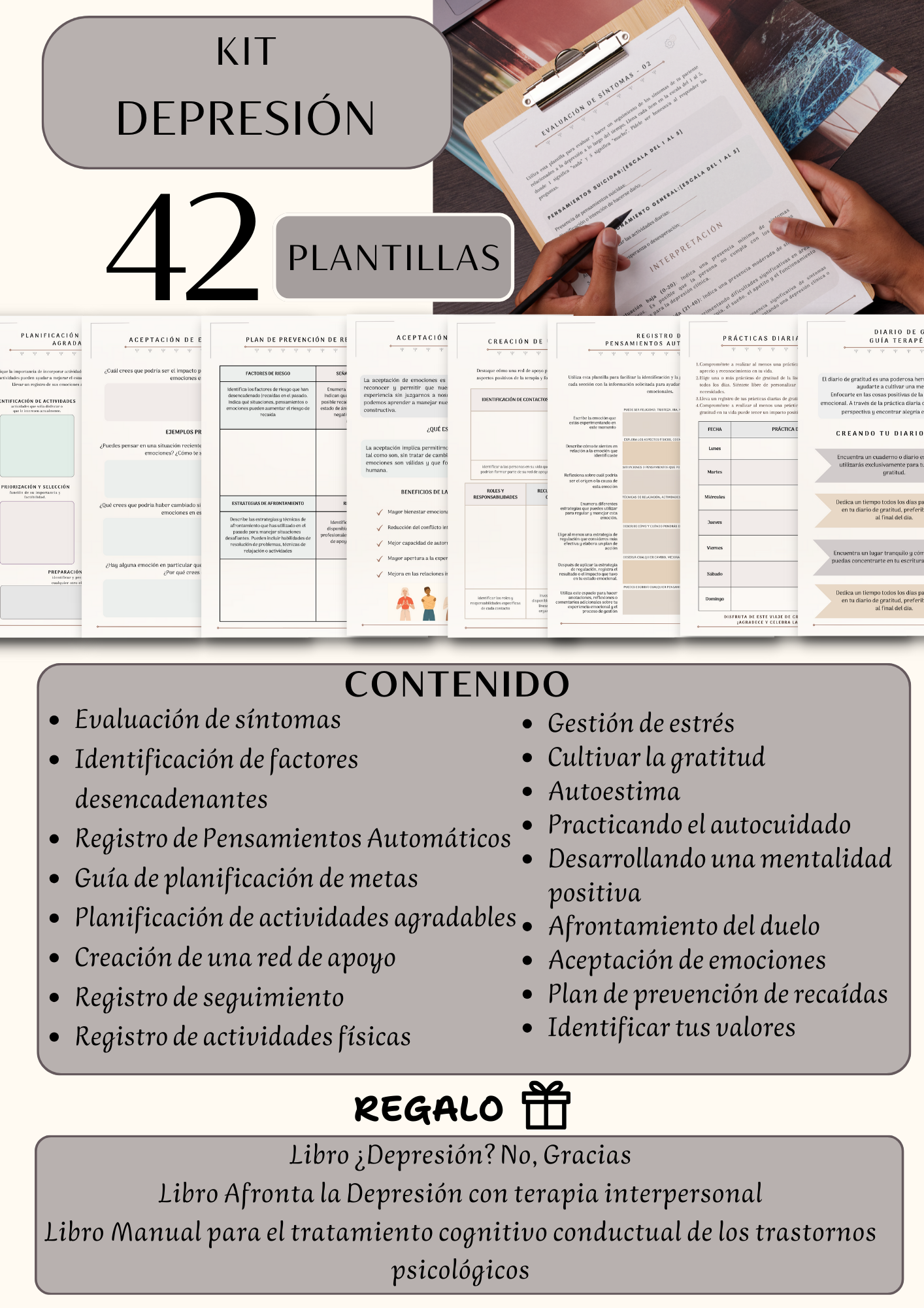 Combo de 5 kits Atención :  Adultos y Niños - Adolescentes / Terapia:  Ansiedad, Depresión y Pareja