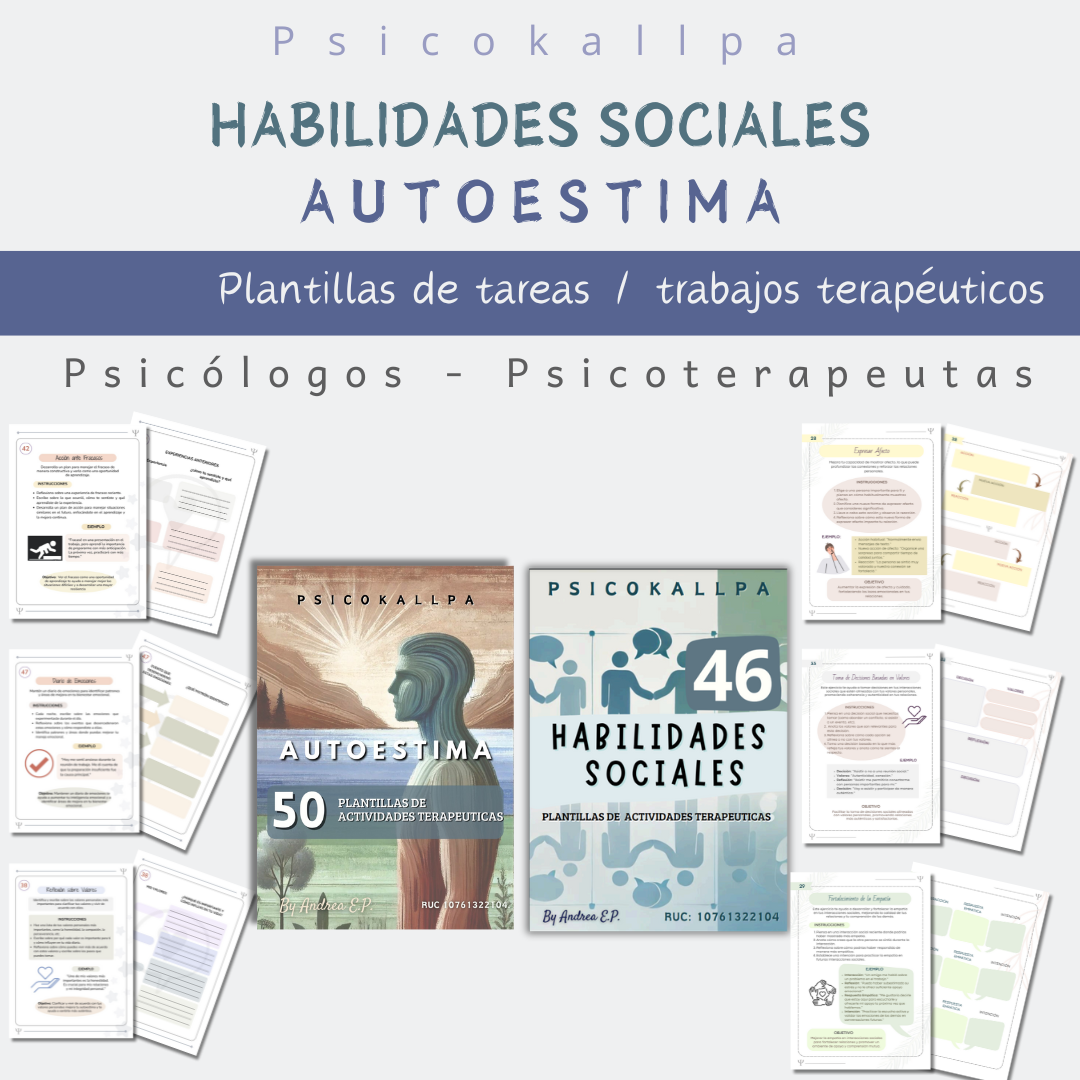 Combo 2 kits de Tareas/actividades terapéuticas de Habilidades Sociales y Autoestima