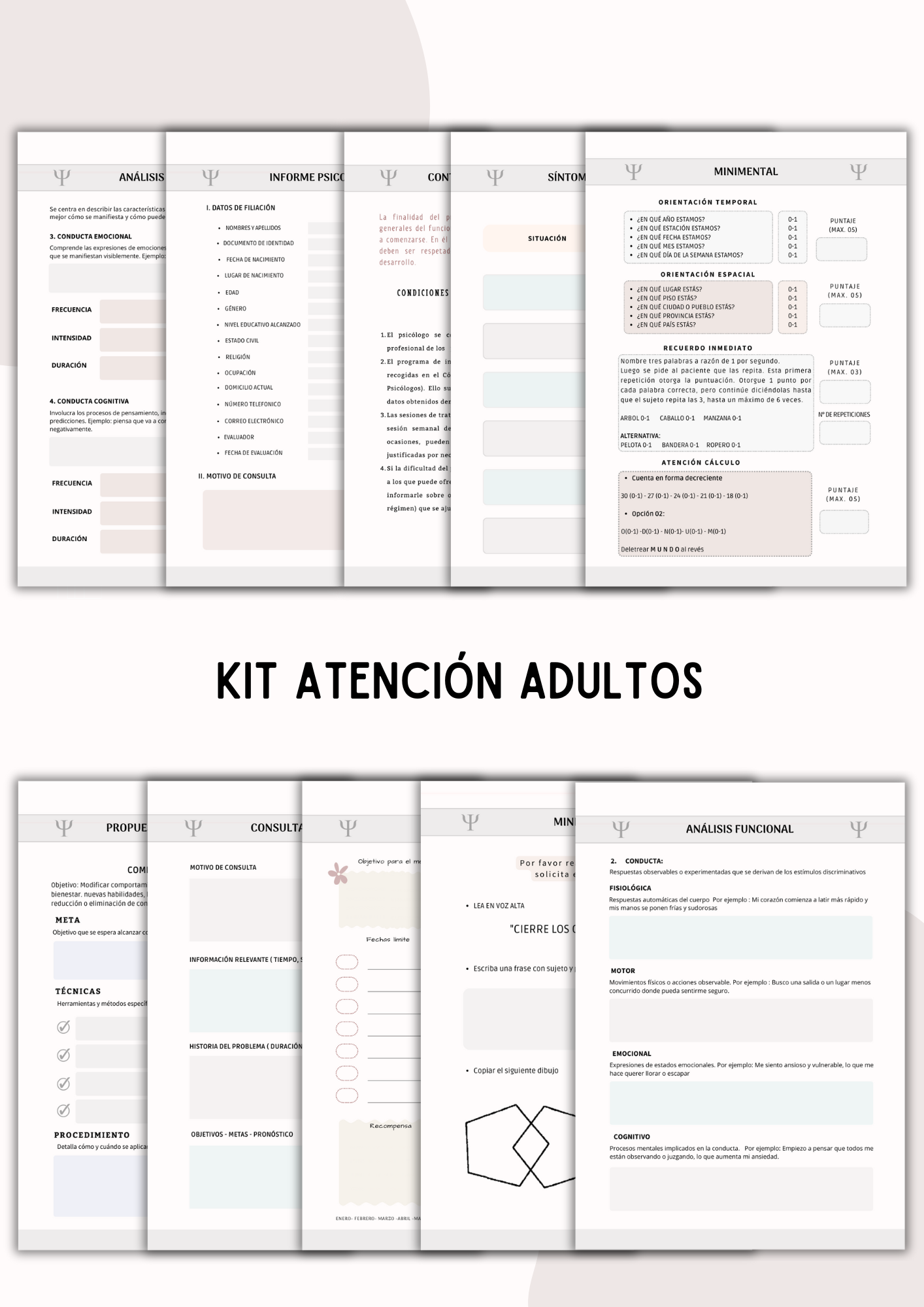 Combo de 5 kits Atención :  Adultos y Niños - Adolescentes / Terapia:  Ansiedad, Depresión y Pareja