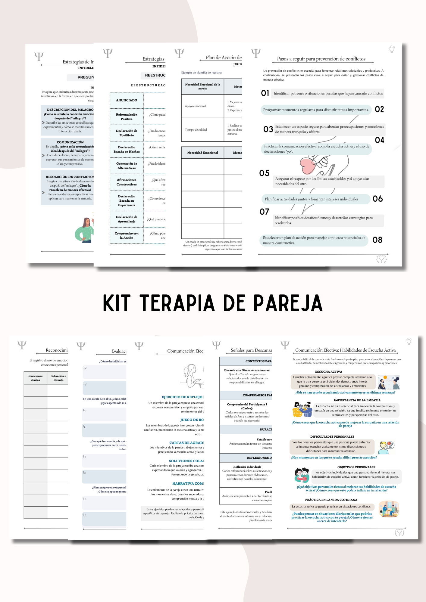 Combo de 5 kits Atención :  Adultos y Niños - Adolescentes / Terapia:  Ansiedad, Depresión y Pareja